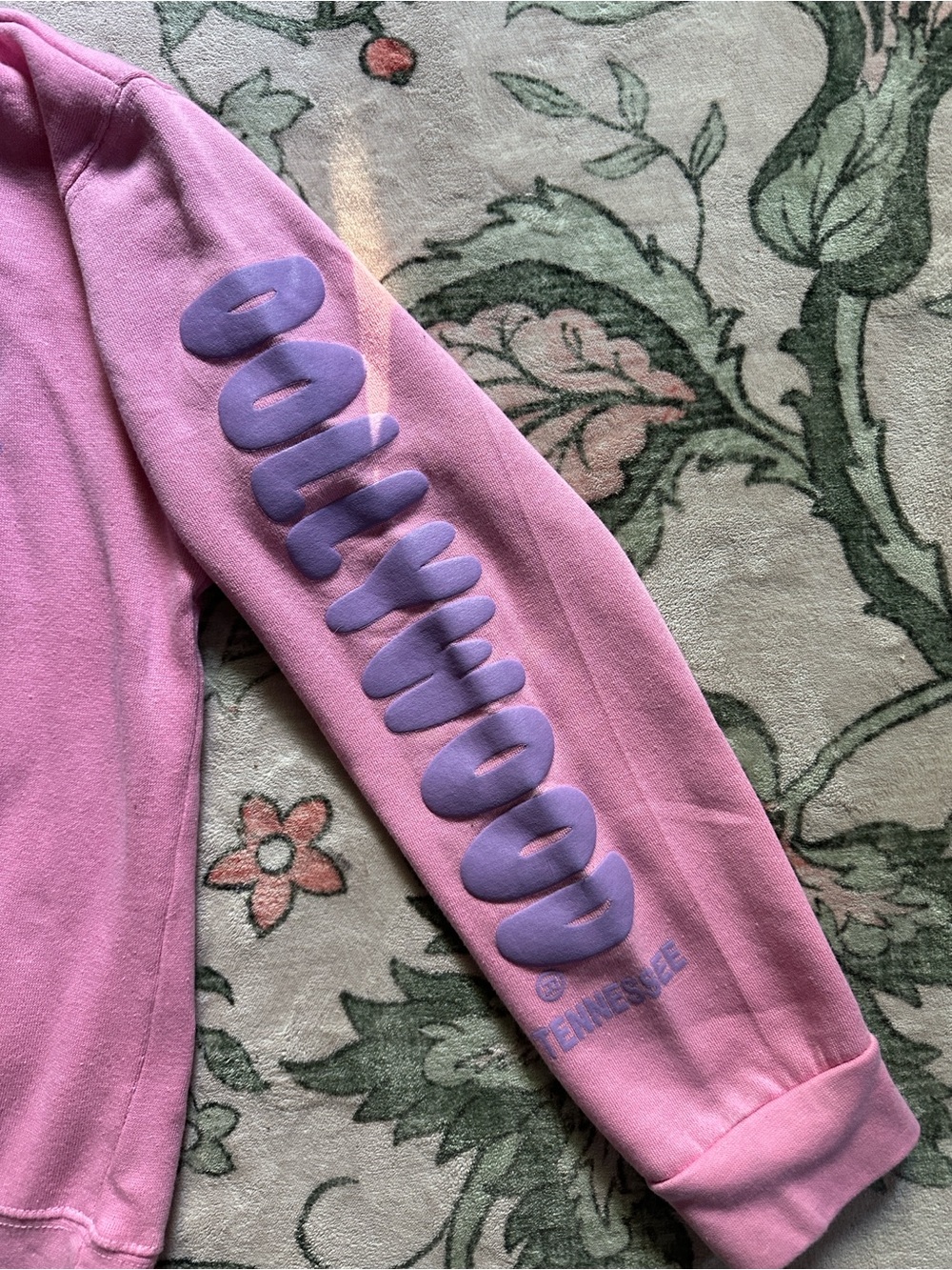 Pink Dollywood Pullover Hoodie with Lavender/Lilac Graphics Size Small - Picture 2 of 11